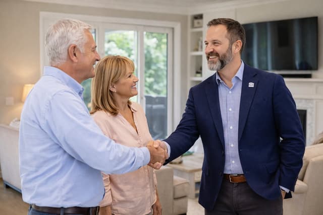 Tom Davenport shaking hands with homeowners